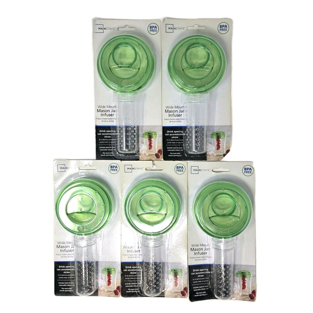 5-pack Infusers For Wide Mouth Mason Jar Straw Opening Lid Fruit Drink NOS